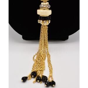 Off Park Collection Tassel Necklace Mesh Snake Chain Black Beaded Crystal Bin2